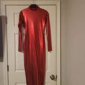 Red bodycon maxi long sleeve dress